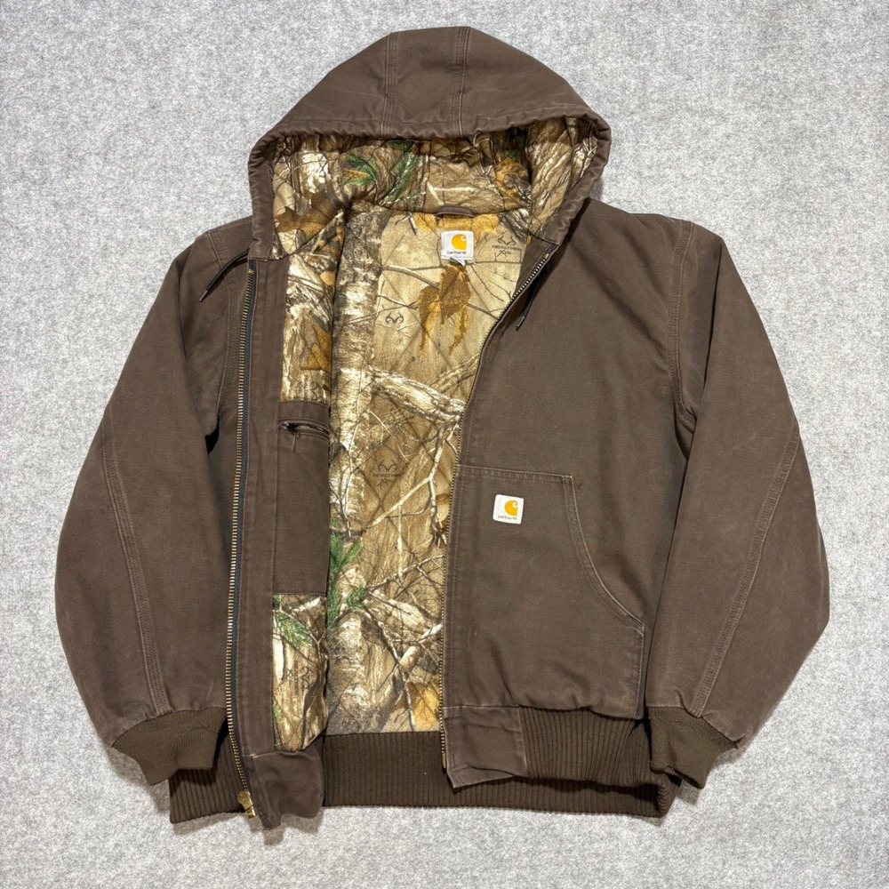 Carhartt Mens Brown Duck Canvas Realtree Xtra Camo Lined Active Jacket Large